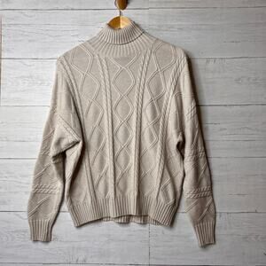 Truth by Republic Sweater Womens Size S/P Oatmeal Cable Knit Turtleneck Neutral